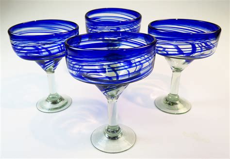 Mexican Margarita Glasses Blue Swirl 15oz Set Of Four