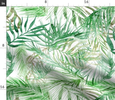 tropical green palms palm leaves summer fabric printed  spoonflower