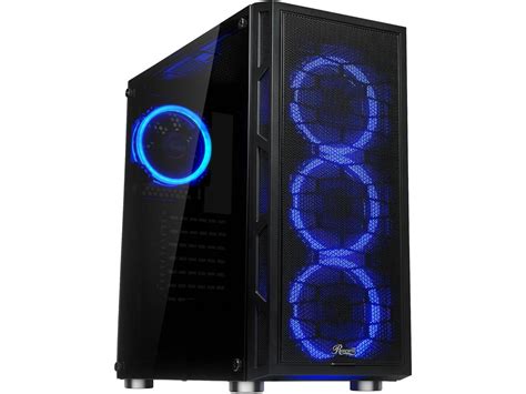 Rosewill Atx Mid Tower Gaming Pc Computer Case With Dual Ring Blue Led