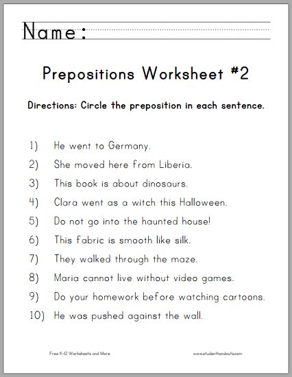 fourth grade preposition worksheet conjunctions worksheet
