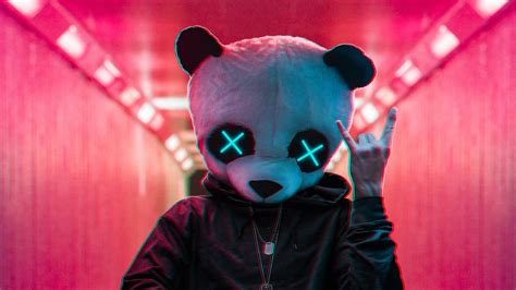 panda mask photography hd  neon hd wallpaper