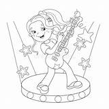 Coloring Stage Girl Outline Guitar Playing Cartoon Kids Preview sketch template