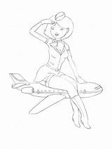 Flight Attendant Drawing Stewardess Getdrawings Draw Airline Paintingvalley sketch template