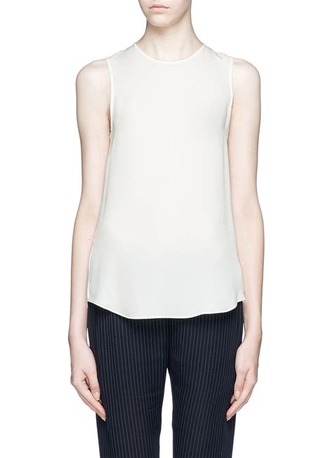 Theory Bringam Silk Georgette Sleeveless Blouse In White Lyst