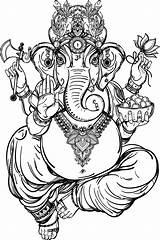 Ganesha Drawing Elephant Thai God Outline Ganesh Illustration Painting Painted Hand Deity Thailand Watercolor Vector Bal Cartoon Monochrome Paintingvalley Flower sketch template