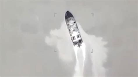 dramatic moment ukrainian drone sinks  russian gunboats  direct hit missile strike