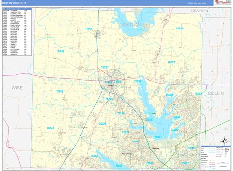denton county tx zip code wall map basic style  marketmaps mapsales