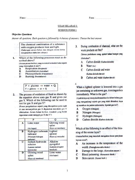 science form  exam paper kssm