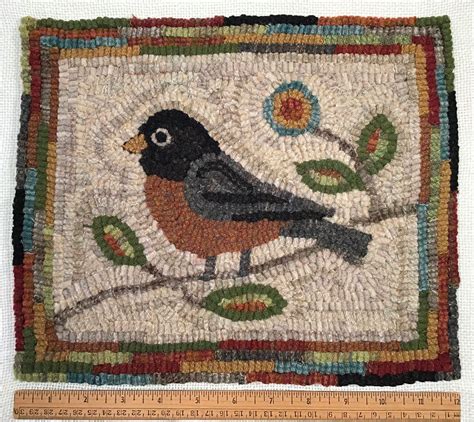 rug hooking pattern american robin    p folk art bird design