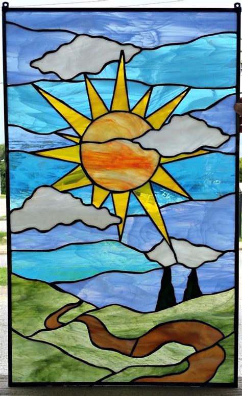 P 127 Blue Sky S Stained Glass Panel Etsy Stained Glass Patterns Free