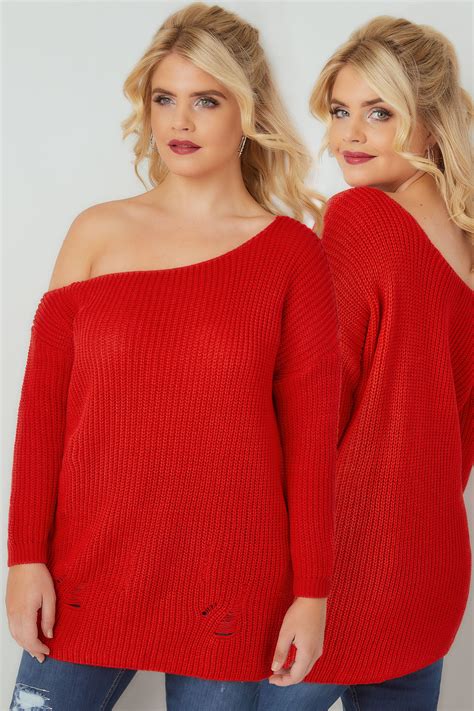 limited collection roter asymmetrischer strick pullover plus size 44 bis 60