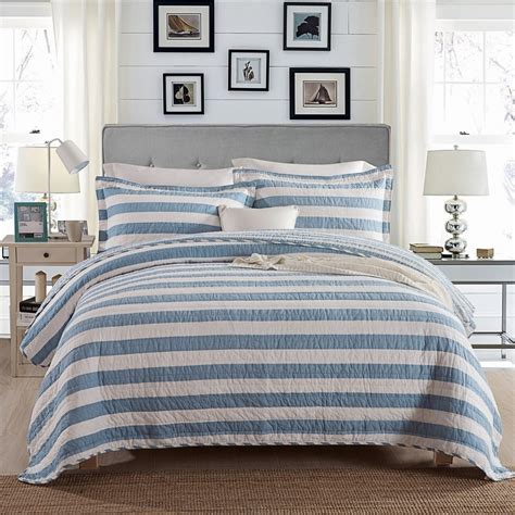 chausub blue stripe quilt set pcspcs  cotton quilts quilted bedspread bed cover sheets