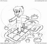 Hop Playing Scotch Clipart Outlined Boy Happy Royalty Visekart Cartoon Vector Illustration sketch template
