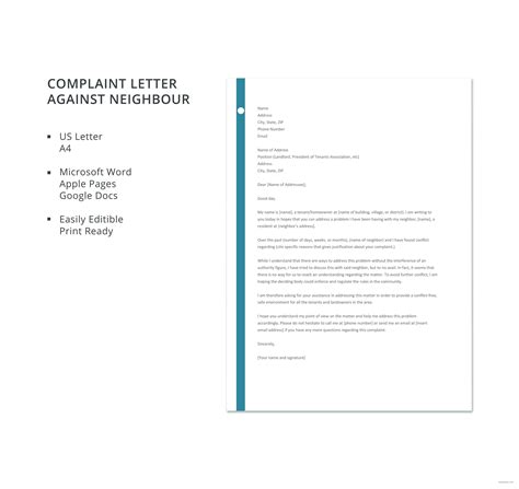complaint letter  neighbour template  google docs pages word
