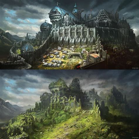 Ruined Fortress Fantasy Landscape Castle Art