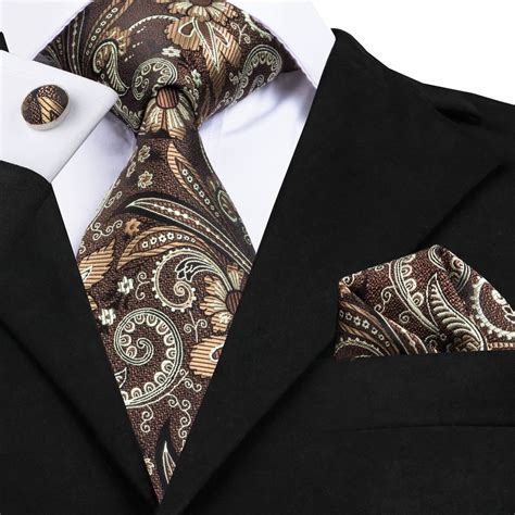 sn  brown neckties silk mens ties fashion paisley neck tie set floral tie square hanky