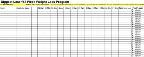 weight loss challenge chart template