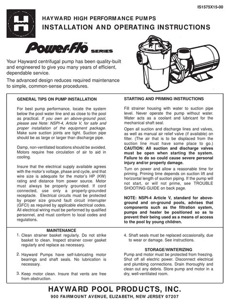 hayward max flo pump manual