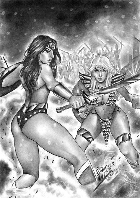 Wonder Woman Vs Red Sonja By Rafaschneider2016art D9twbn3