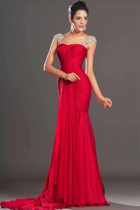 custom size long formal dress full length red chiffon gowns cap sleeves