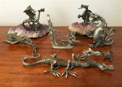 lot  vintage  pewter figurines dragons pewter