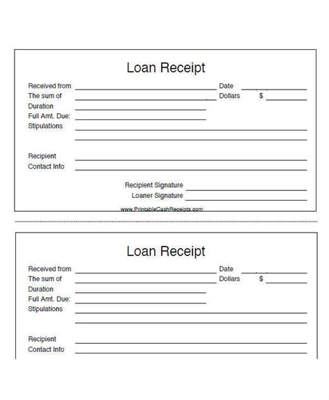 loan repayment receipt template