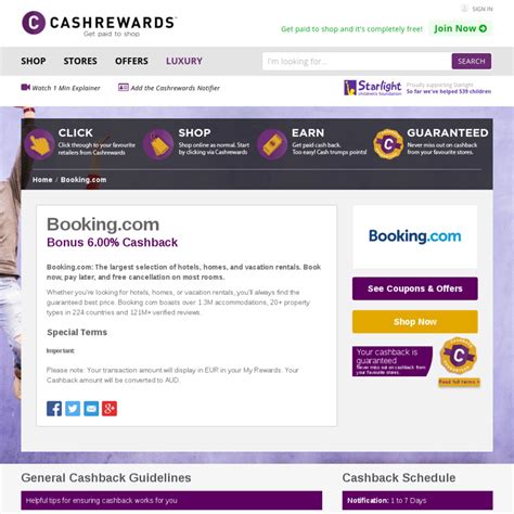 bookingcom bonus  cashback  cashrewards ozbargain