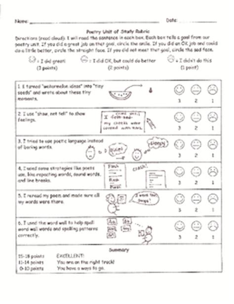 poetry rubric  lucy calkins units  study  angeline stewart