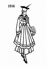 Dress 1916 Silhouette Silhouettes Coloring sketch template