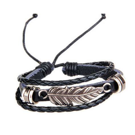 3 layers punk rock biker bracelet hand braided brown leather unisex