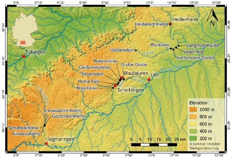map   swabian jura   important paleolithic cave sites