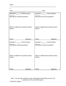 test correction form updated  math motivator teachers pay teachers