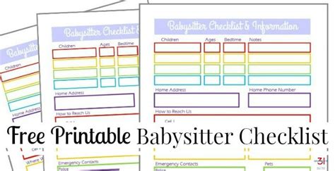 babysitter information sheet  printable organized