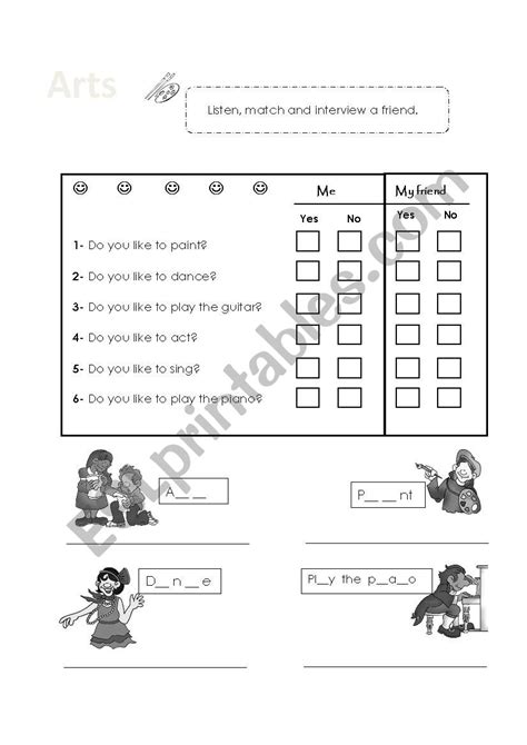 arts esl worksheet  teacheryerlin