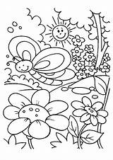 Coloring Spring Pages Kids Printable Print Sheets Boyama Color Scene Kelebek Beautiful Flower Sayfası Climate Springtime Garden Kindergarten Toddlers Cartoon sketch template