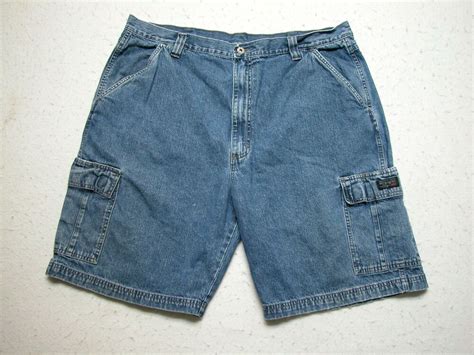 wrangler authentic issue hero blue faded denim cargo shorts mens sz