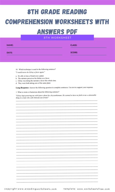 grade reading comprehension worksheets  answers