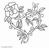 Coloring Pages Roses Heart Printable Drawing Rose Hearts Valentine Para Valentines Colorir Adult Fancy Color Print Colouring Coração Desenhos Rosas sketch template