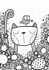 Doodle Coloring Pages Cat Kids sketch template