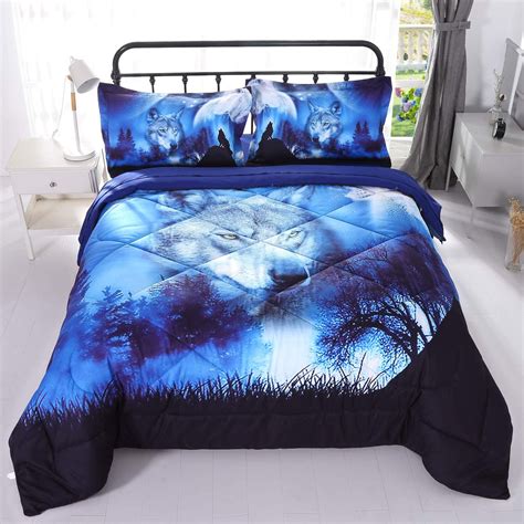 Wolf Comforter Bed Sheet 5 Piece Set Blue Wolf Passion
