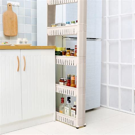 mobile shelving unit slim kitchen organizer  storage baskets