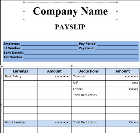 invoice form   company   pay slip  top