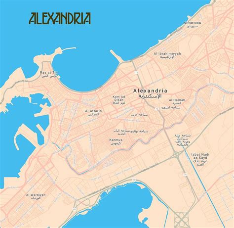 minimalist modern map  downtown alexandria egypt  painting