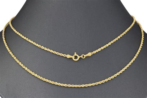real  yellow gold mm diamond cut rope chain pendant necklace women   ebay