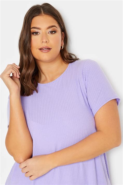 Yours Curve Plus Size Lavender Purple Ribbed T Shirt Yours Clothing