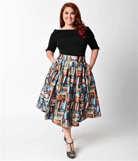 lindy bop 1950s green and bookcase print marnie swing skirt