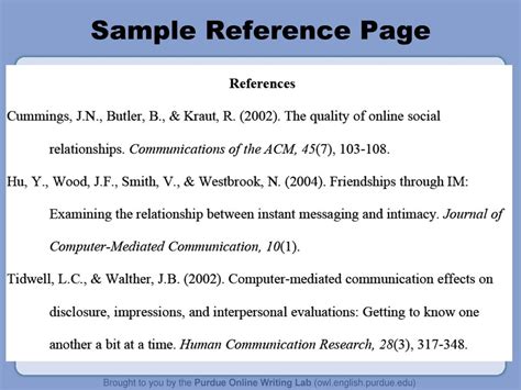 reference list format owl purdue