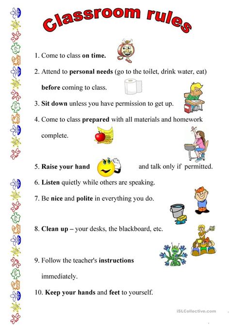 english class rules worksheet  esl printable worksheets