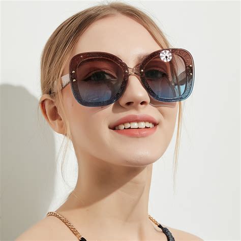 yooske  oversized sunglasses women elegant frameless glitter color sun glasses ladies shades