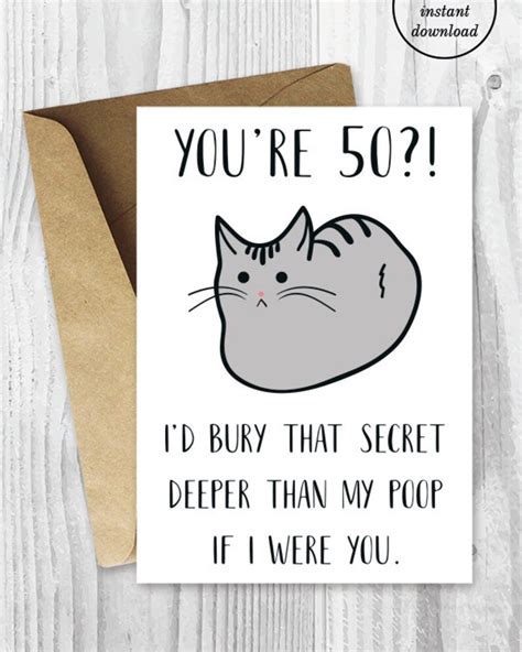 funny  birthday cards printable cat  birthday card etsy